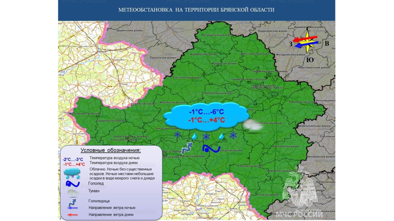 В понедельник 23 декабря в Брянской области ожидаются дождь и оттепель