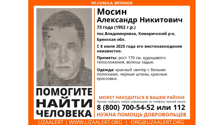 В Брянской области пропал 73-летний Александр Мосин