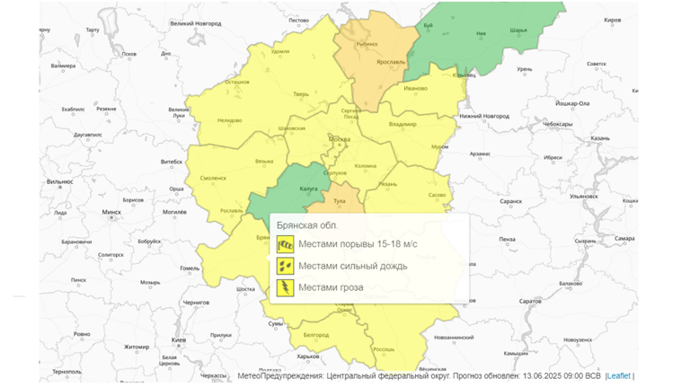 На Брянщине ввели жёлтый уровень опасности