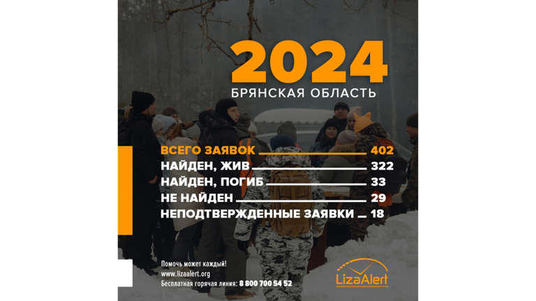 В 2024 году в Брянской области отряд "Лиза Алерт" нашел живыми 322 пропавшего человека