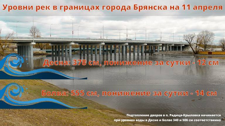 В Брянске уровень воды в Десне и Болве снизился до 378 и 555 сантиметров