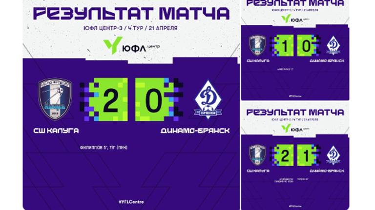 Три команды юношей брянского «Динамо» синхронно проиграли сверстникам из Калуги