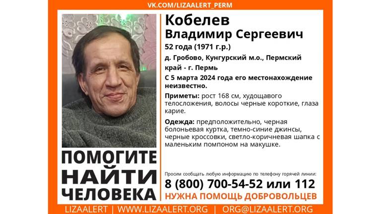 Брянцев попросили помочь в поисках 52-летнего Владимира Кобелева