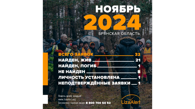 Брянский отряд «Лиза Алерт» в ноябре нашел живыми 21 человека