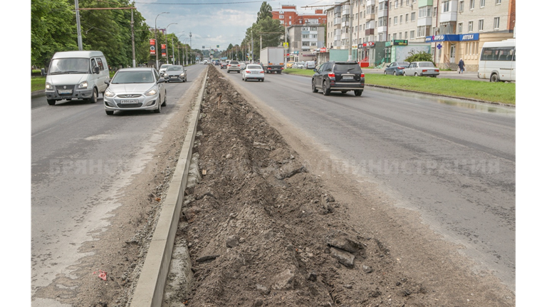 В Брянске на разделительной полосе проспекта Московского монтируют бордюры