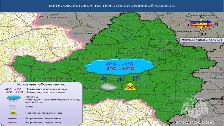 В Брянской области 11 января прогнозируют мокрый снег и  до 2 градусов тепла