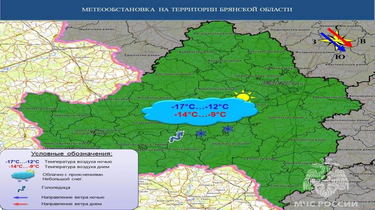 МЧС предупредило брянцев о 17-градусном морозе 12 января