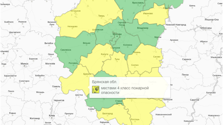 В Брянской области ввели жёлтый уровень опасности