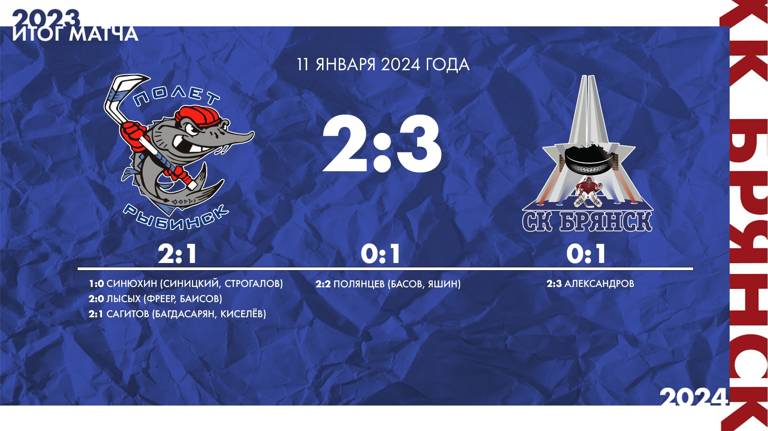 Брянские хоккеисты одержали волевую победу в Рыбинске