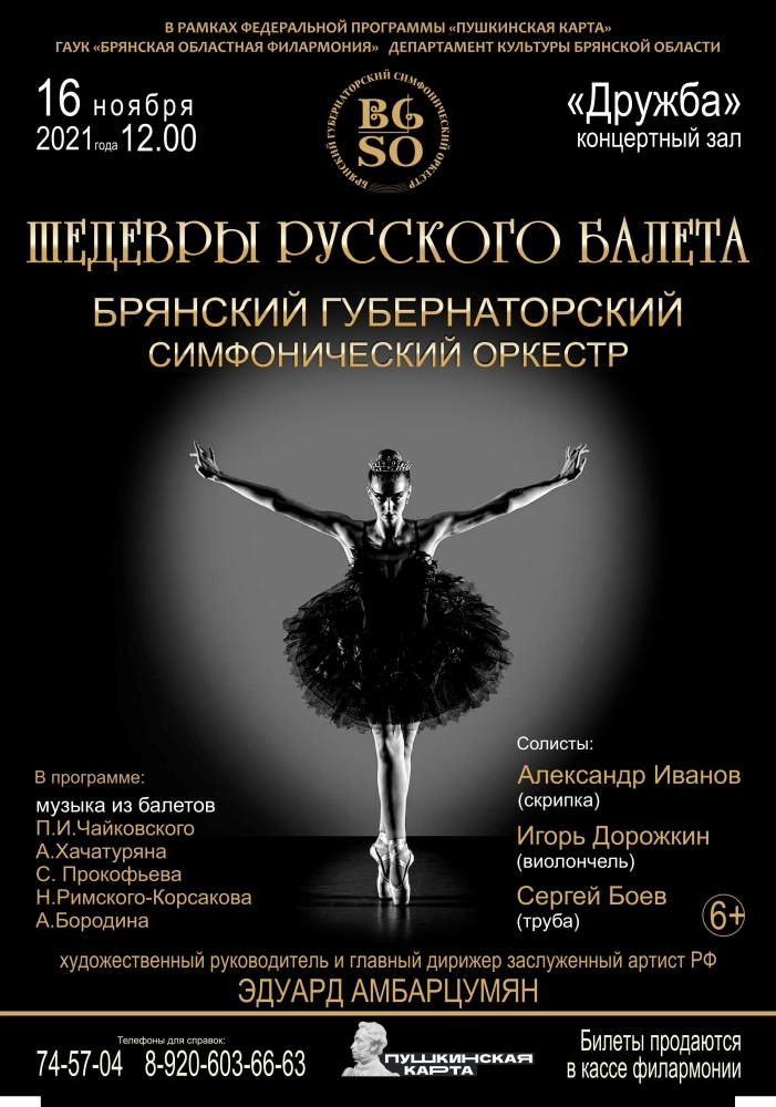 16 ноября Брянский Губернаторский симфонический оркестр представит концерт «Шедевры русского балета»