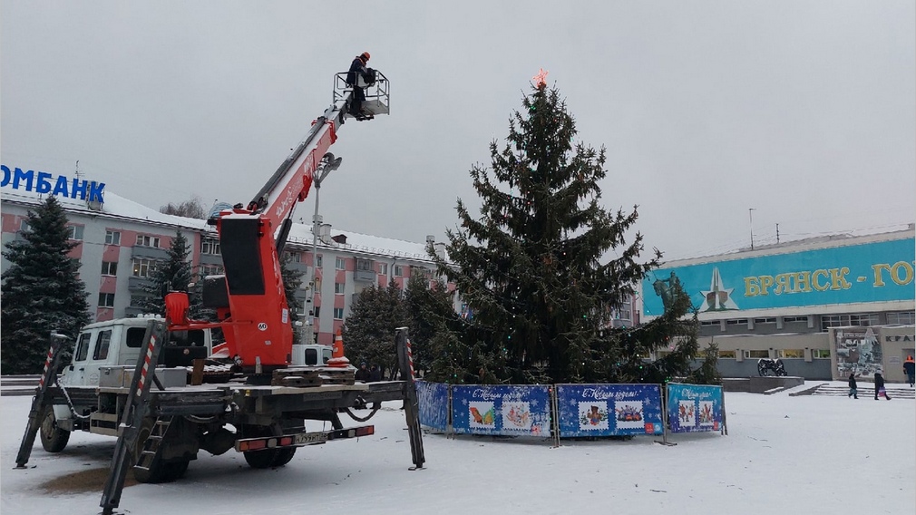 В Брянске на площади Партизан установили новогоднюю елку
