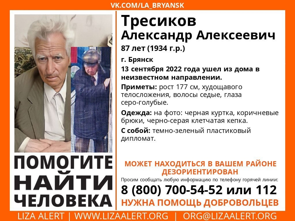 В Брянске без вести пропал 87-летний Александр Тресиков