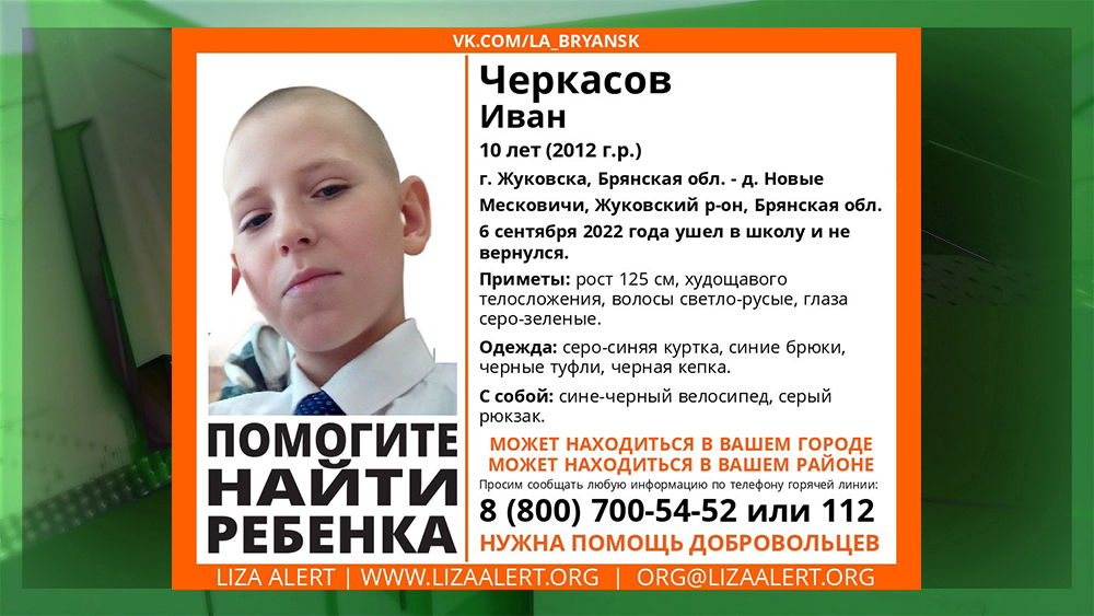 Пропавшего в Жуковке 10-летнего Ваню Черкасова ищут волонтеры, полиция и местные жители