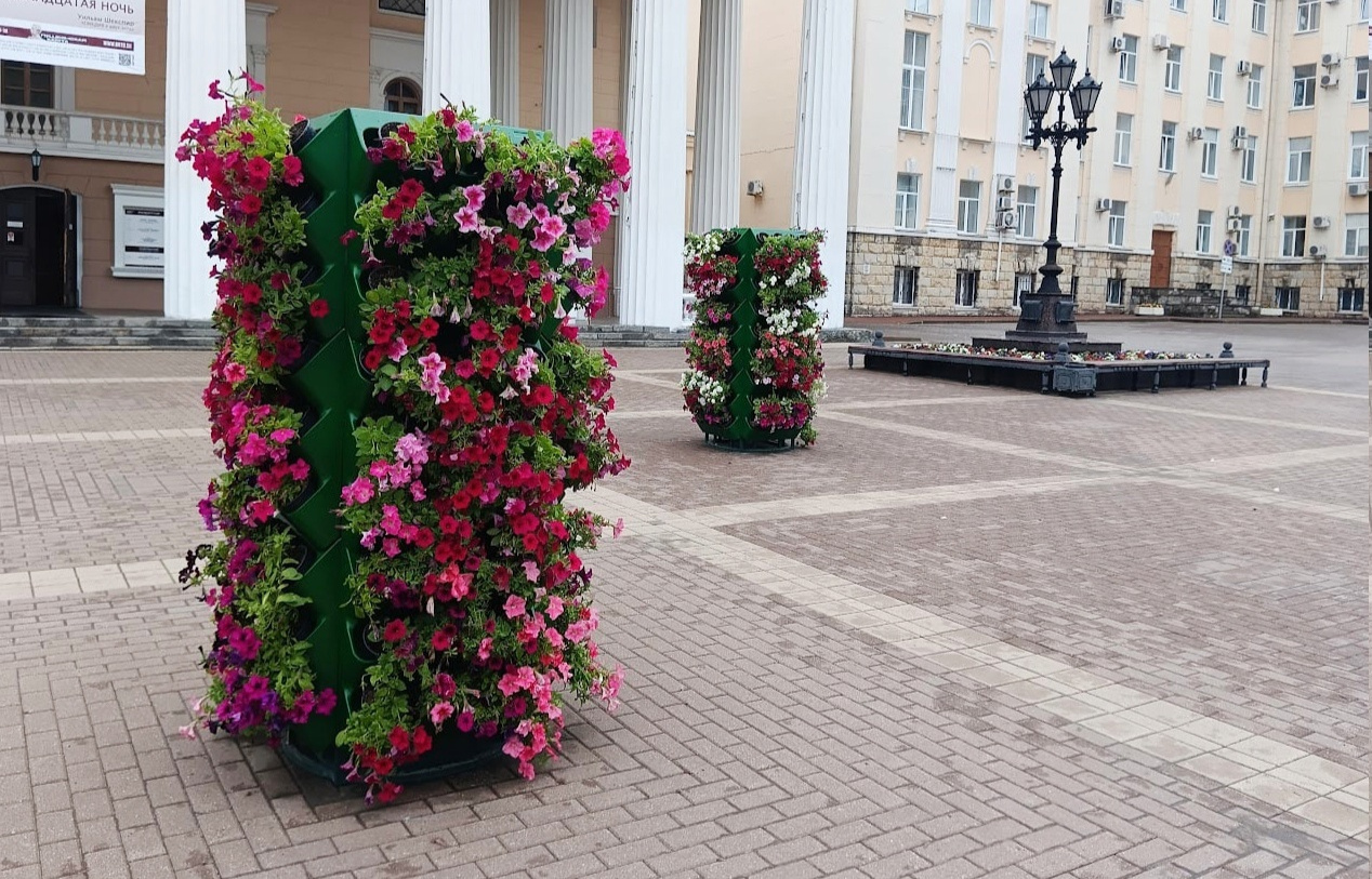 В центре Брянска появились вертикальные цветочные клумбы