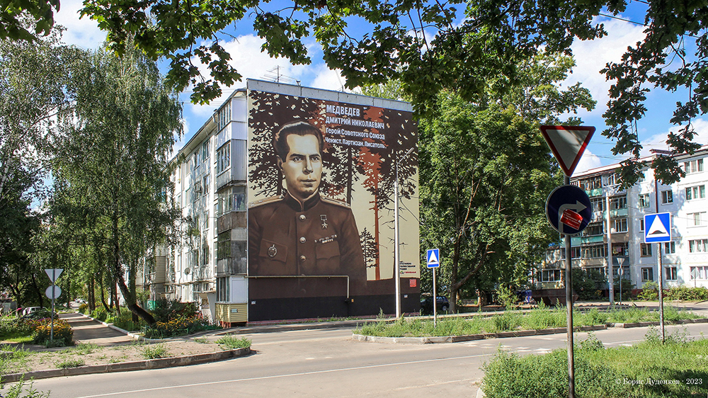 В Брянске на стене пятиэтажки появился портрет Героя Советского Союза Дмитрия Медведева