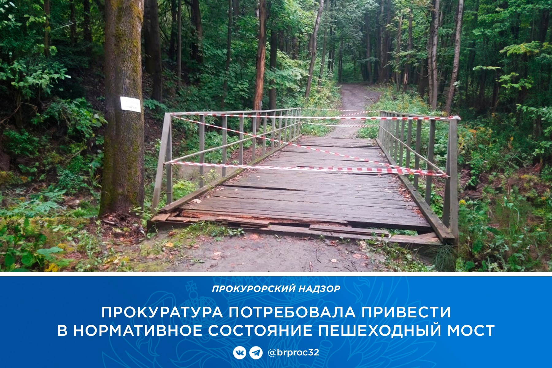 Прокуратура потребовала отремонтировать пешеходный мост в роще «Соловьи» в Брянске