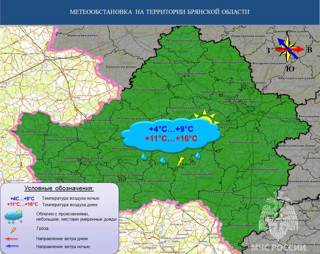 В Брянской области 23 октября обещают дожди с грозами при +16 градусах