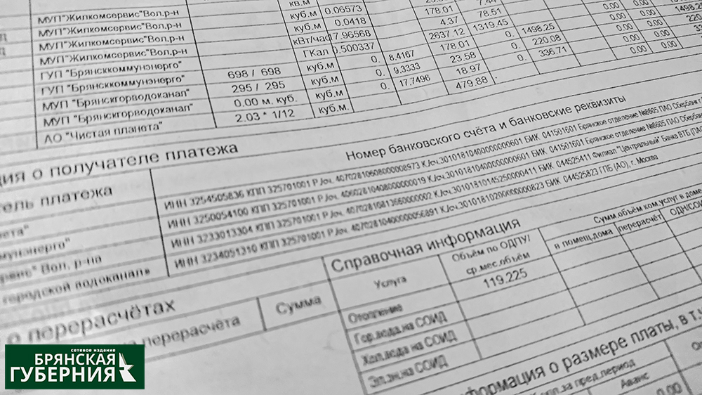 В Брянской области раз в полгода планируют проверять числа в квитанциях за ЖКУ