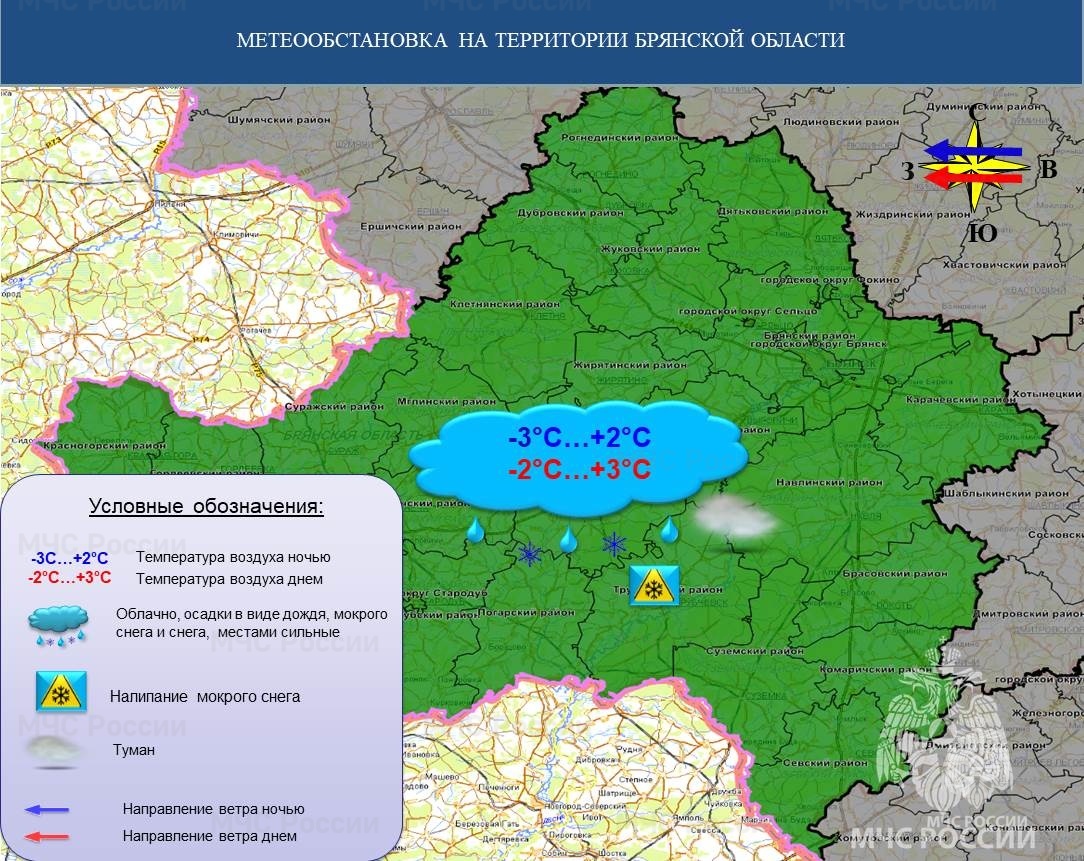 МЧС предупредило брянцев о похолодании до -3ºC и снеге с дождем