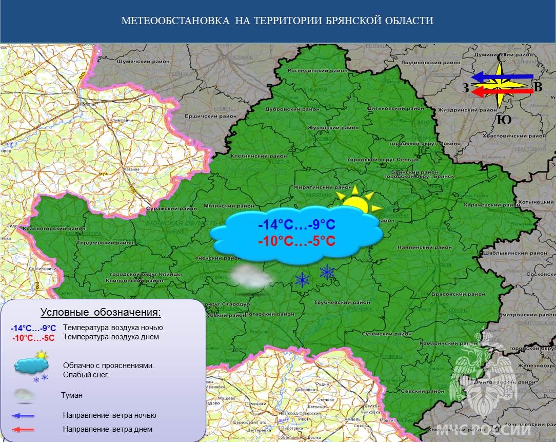 В Брянской области ожидается мороз до -14 и слабый снег