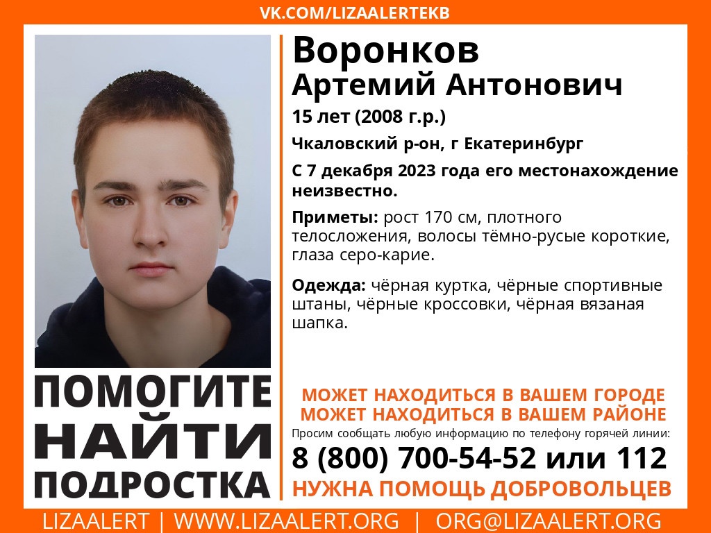 Брянцев просят помочь в поисках пропавшего 15-летнего Артемия Воронкова