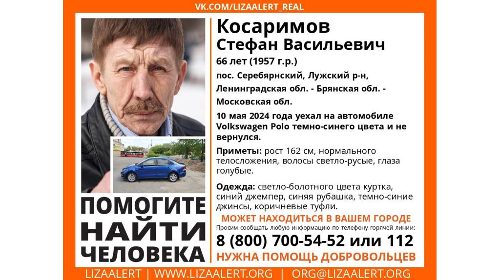 В Брянской области начались поиски 66-летнего Стефана Косаримова