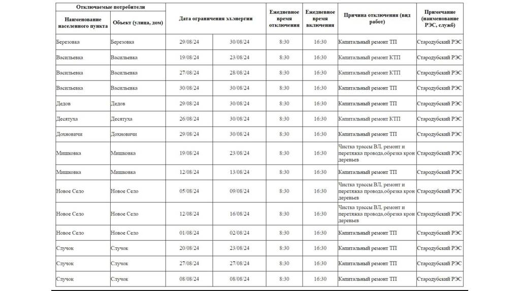 Жителям Стародубского округа сообщили график отключения электричества