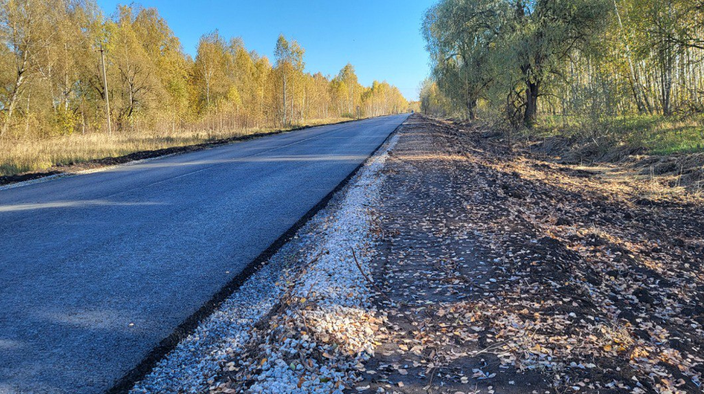 В Брянской области на дороге Комаричи-Лубошево укладывают асфальт