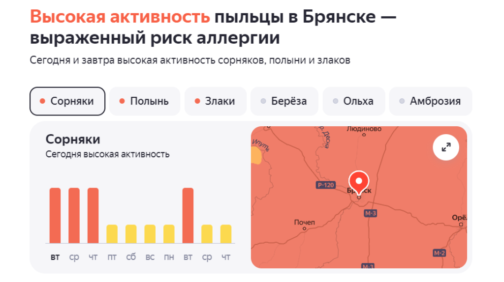 В Брянске аллергиков предупредили о высокой концентрации пыльцы