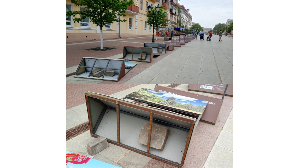 В Брянске фотовыставка на бульваре Гагарина не выдержала шквалистого ветра