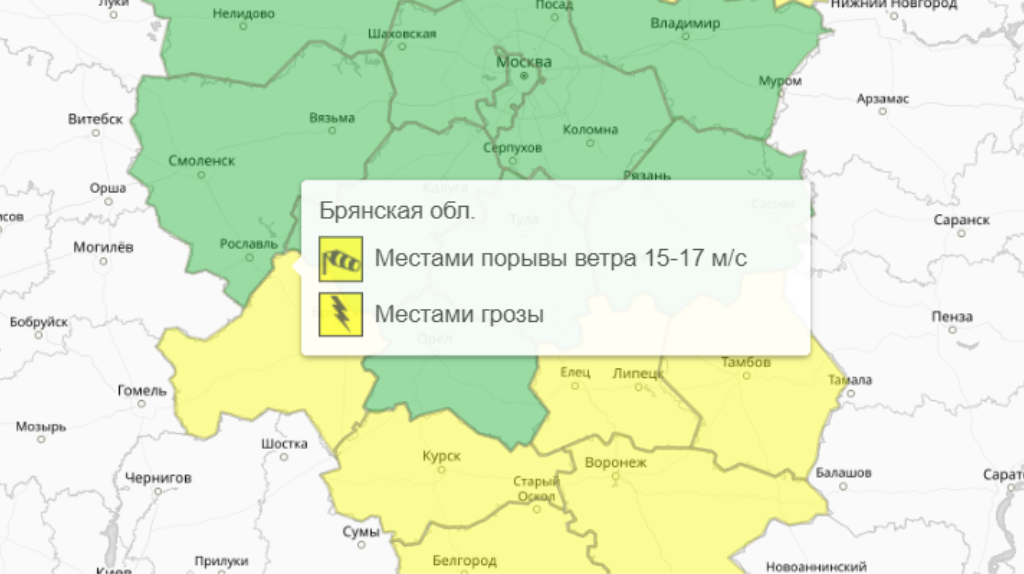 Предупреждение о непогоде брянцам продлили до вечера 26 августа