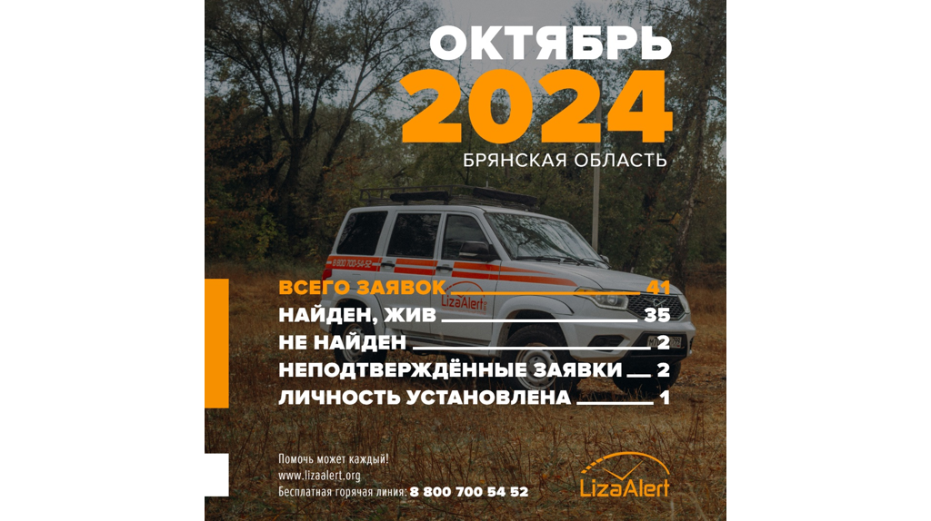 В Брянской области поисковый отряд «ЛизаАлерт» за октябрь нашел живыми 35 человек