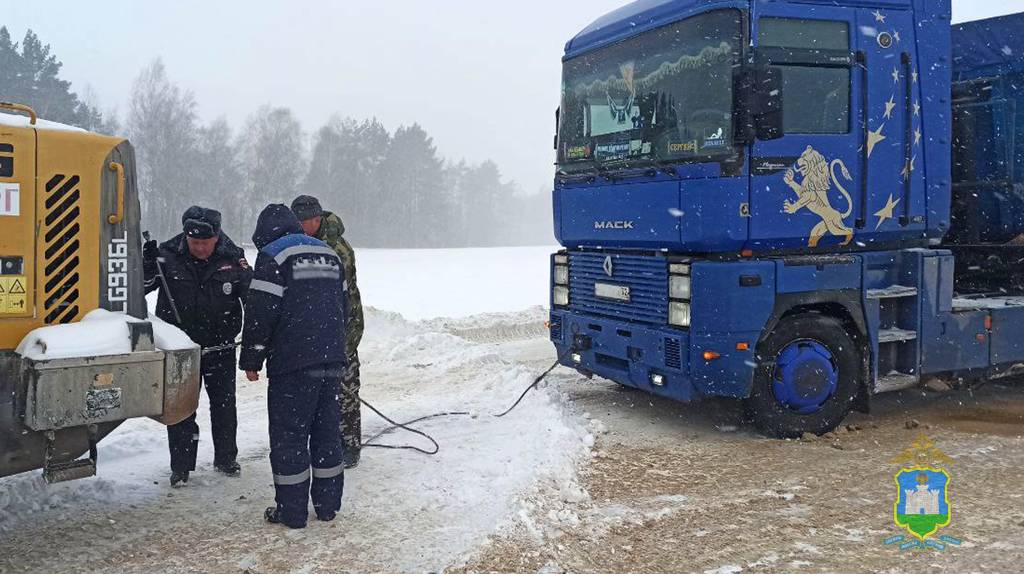 Орловские инспекторы помогли брянскому водителю большегруза въехать на обледенелый подъём