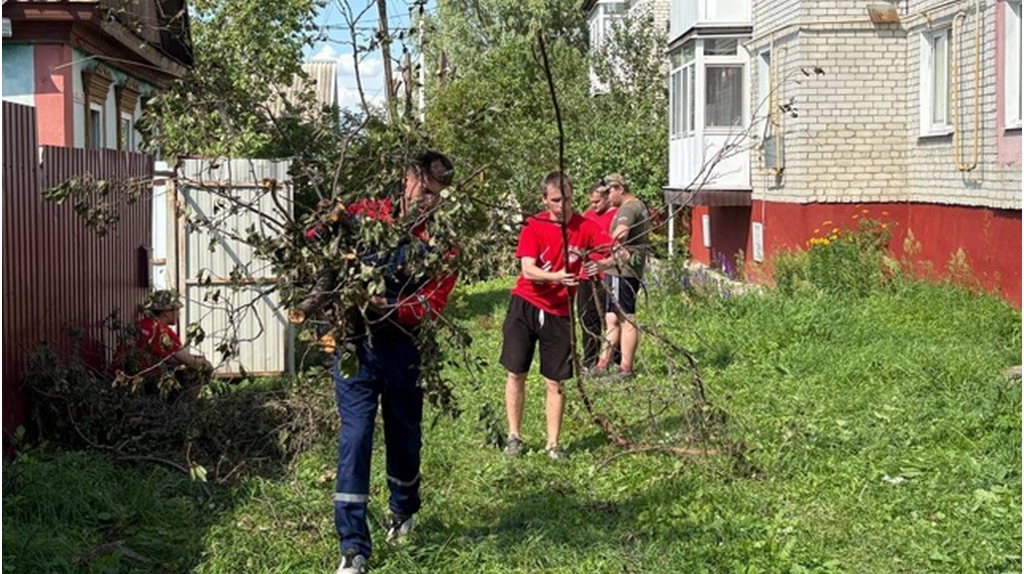 Брянская Волонтерская Рота помогла Климово справиться с ураганом