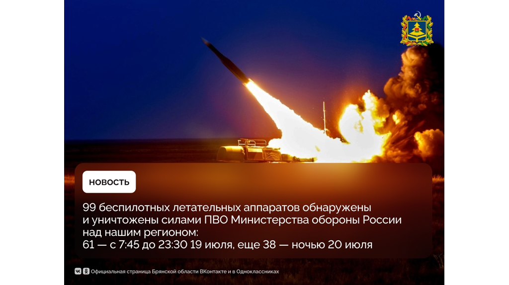 Брянская область пережила массированную атаку 99 дронами ВСУ